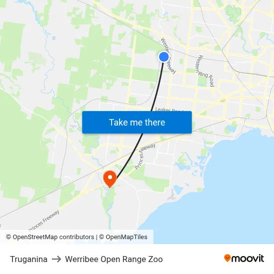 Truganina to Werribee Open Range Zoo map