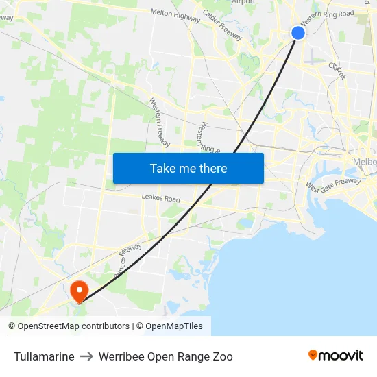 Tullamarine to Werribee Open Range Zoo map