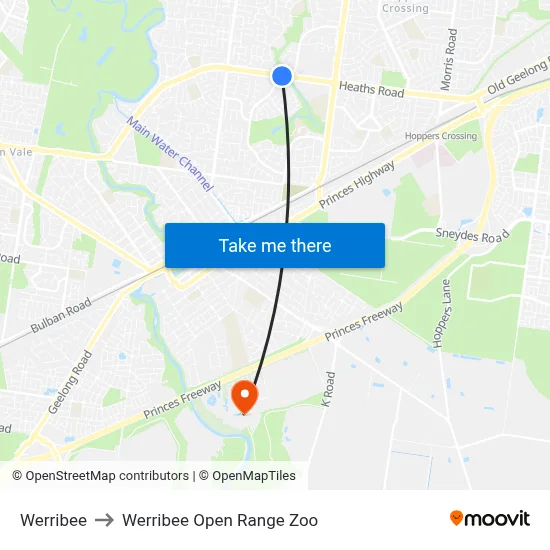 Werribee to Werribee Open Range Zoo map