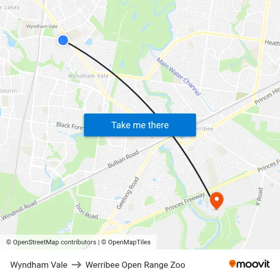 Wyndham Vale to Werribee Open Range Zoo map