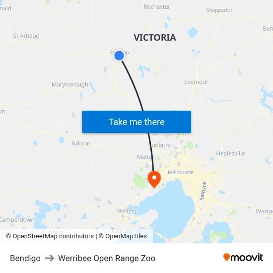 Bendigo to Werribee Open Range Zoo map