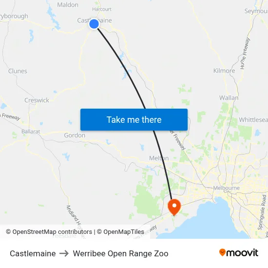 Castlemaine to Werribee Open Range Zoo map