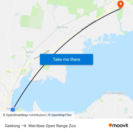 Geelong to Werribee Open Range Zoo map