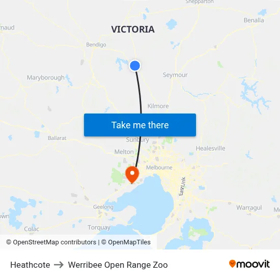 Heathcote to Werribee Open Range Zoo map