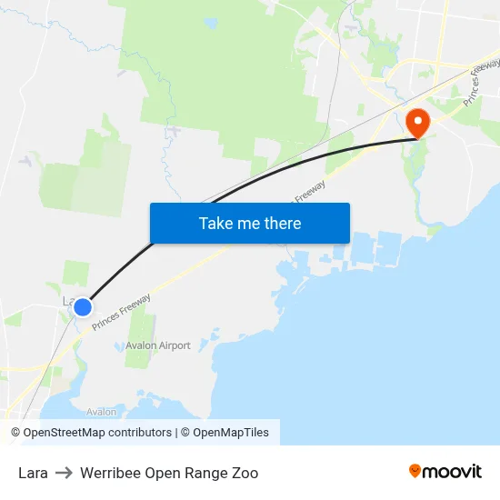 Lara to Werribee Open Range Zoo map