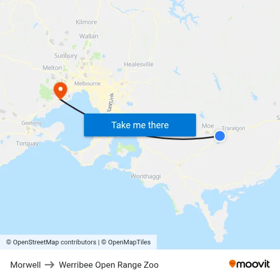 Morwell to Werribee Open Range Zoo map