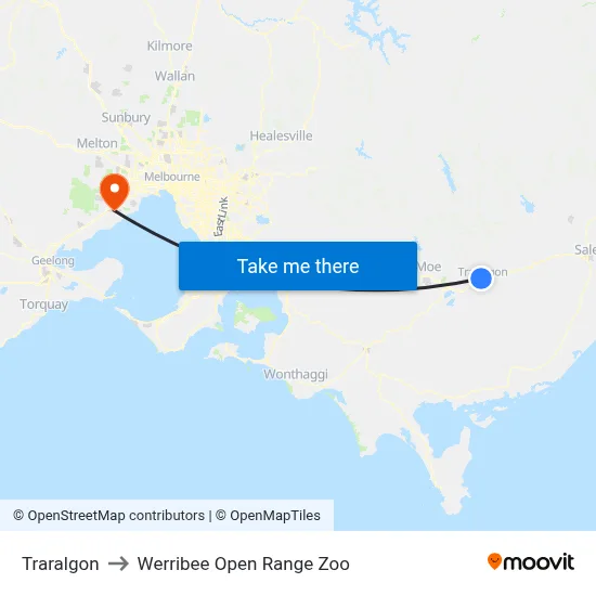 Traralgon to Werribee Open Range Zoo map