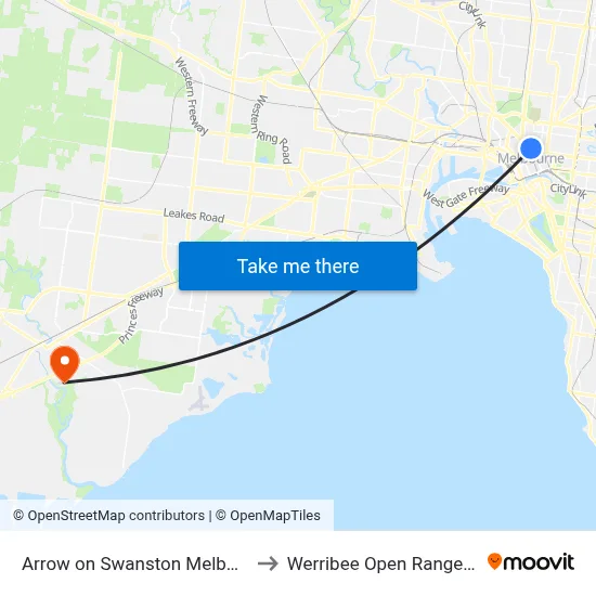 Arrow on Swanston Melbourne to Werribee Open Range Zoo map