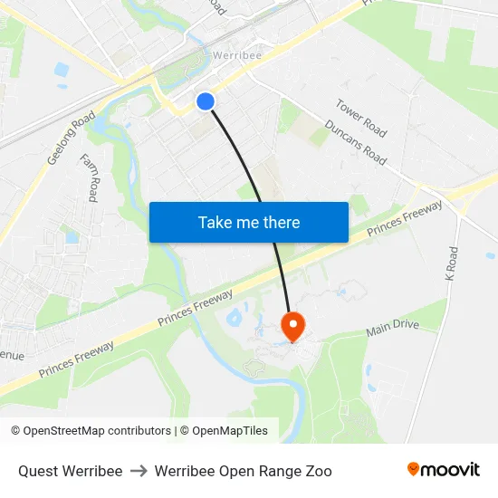 Quest Werribee to Werribee Open Range Zoo map