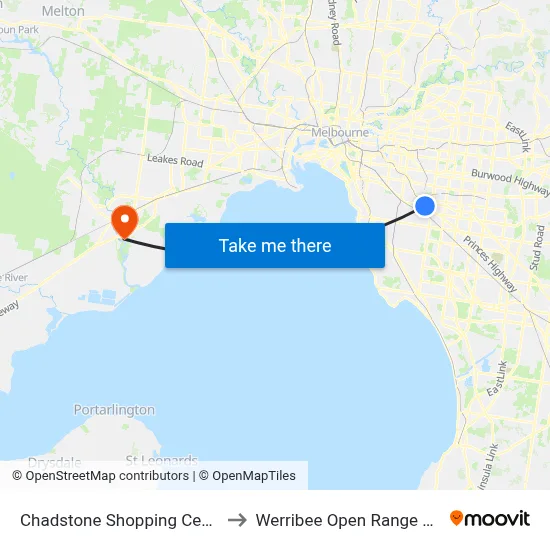 Chadstone Shopping Centre to Werribee Open Range Zoo map