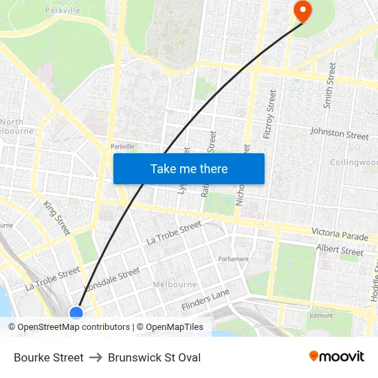 Bourke Street to Brunswick St Oval map