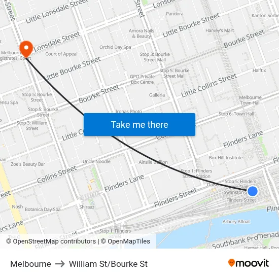 Melbourne to William St/Bourke St map