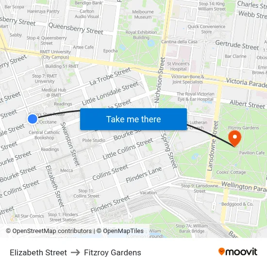Elizabeth Street to Fitzroy Gardens map