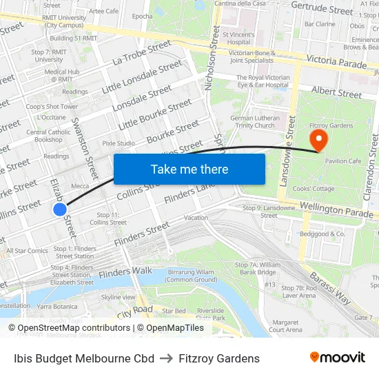 Ibis Budget Melbourne Cbd to Fitzroy Gardens map