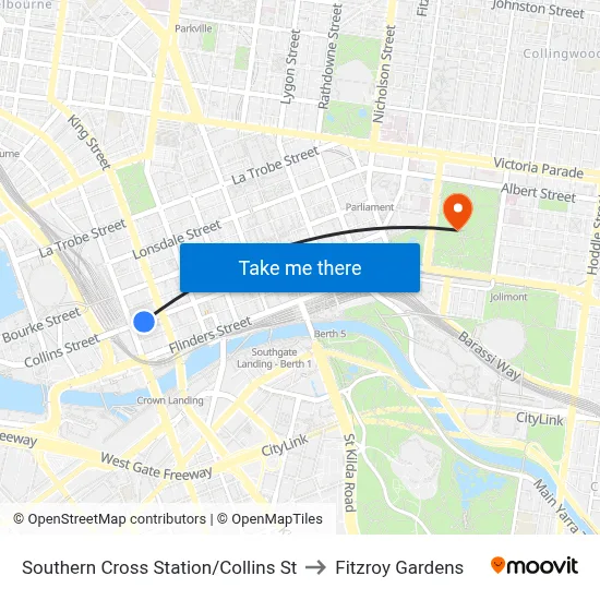 Southern Cross Station/Collins St to Fitzroy Gardens map