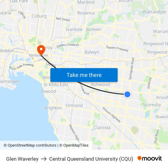 Glen Waverley to Central Queensland University (CQU) map