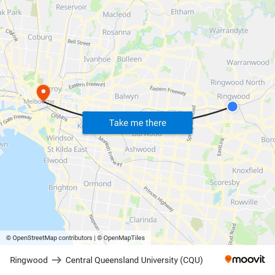 Ringwood to Central Queensland University (CQU) map