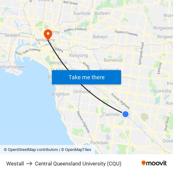 Westall to Central Queensland University (CQU) map