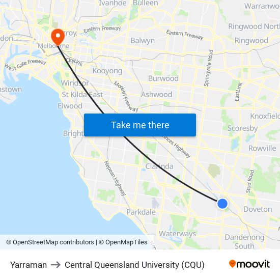 Yarraman to Central Queensland University (CQU) map