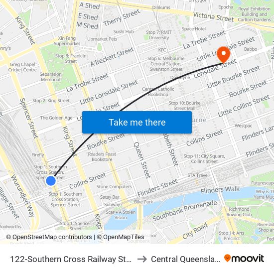 122-Southern Cross Railway Station/Spencer St (Melbourne City) to Central Queensland University (CQU) map