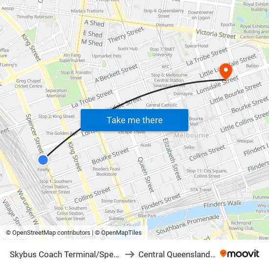 Skybus Coach Terminal/Spencer St (Melbourne City) to Central Queensland University (CQU) map