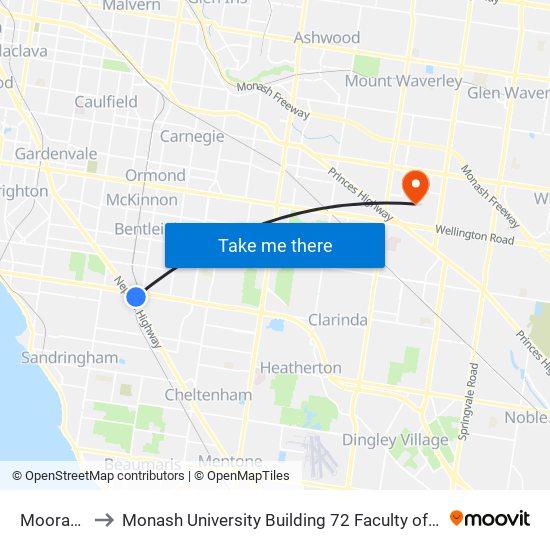 Moorabbin to Monash University Building 72 Faculty of Engineering map