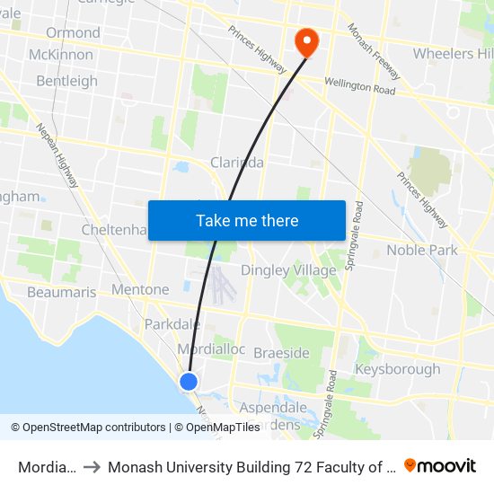 Mordialloc to Monash University Building 72 Faculty of Engineering map