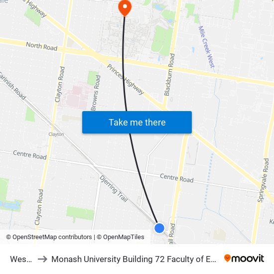 Westall to Monash University Building 72 Faculty of Engineering map