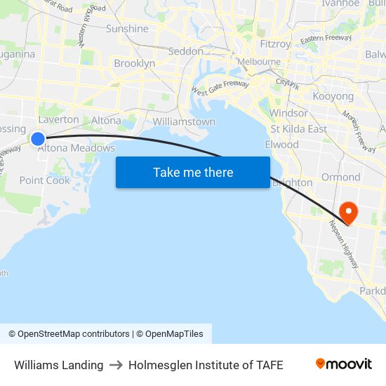 Williams Landing to Holmesglen Institute of TAFE map