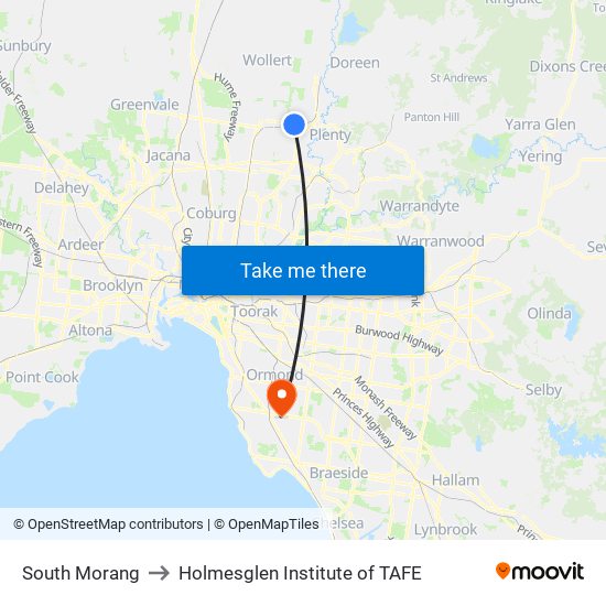 South Morang to Holmesglen Institute of TAFE map