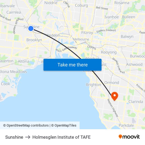 Sunshine to Holmesglen Institute of TAFE map