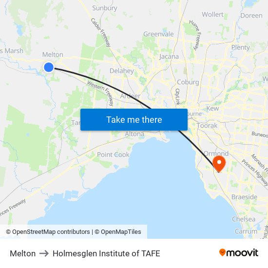Melton to Holmesglen Institute of TAFE map