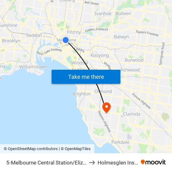 5-Melbourne Central Station/Elizabeth St (Melbourne City) to Holmesglen Institute of TAFE map