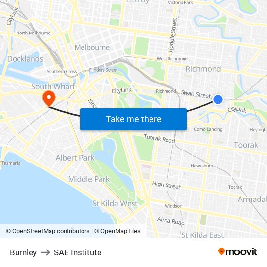 Burnley to SAE Institute map