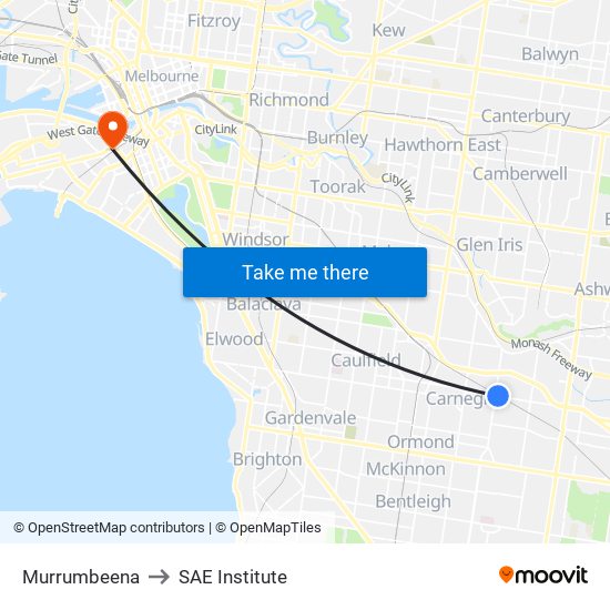 Murrumbeena to SAE Institute map