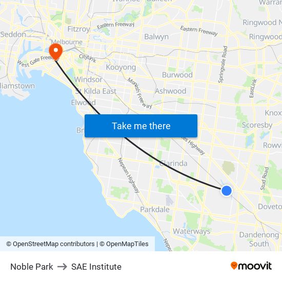 Noble Park to SAE Institute map