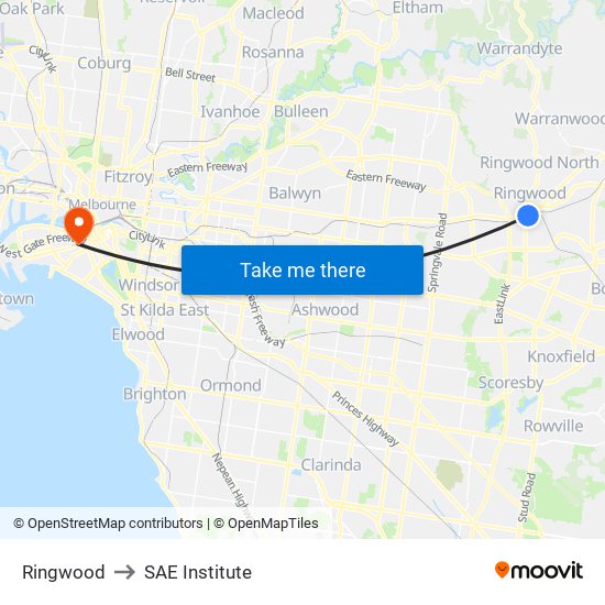 Ringwood to SAE Institute map