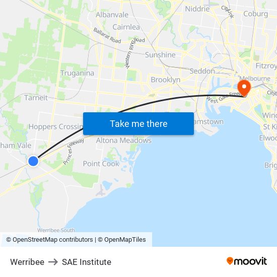 Werribee to SAE Institute map