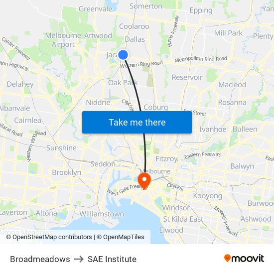 Broadmeadows to SAE Institute map