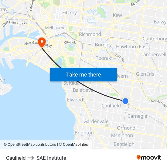 Caulfield to SAE Institute map