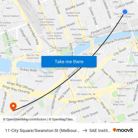 11-City Square/Swanston St (Melbourne City) to SAE Institute map