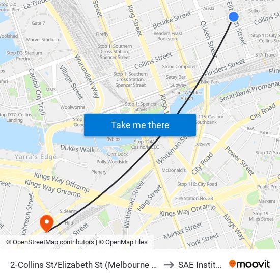 2-Collins St/Elizabeth St (Melbourne City) to SAE Institute map