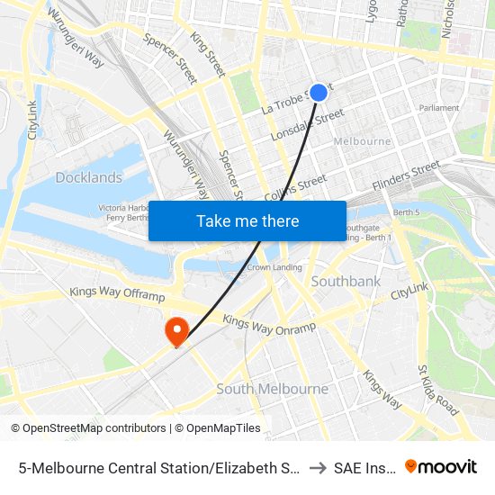 5-Melbourne Central Station/Elizabeth St (Melbourne City) to SAE Institute map