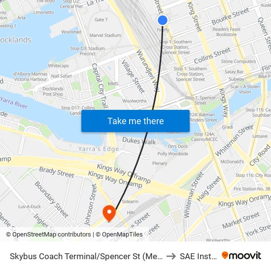 Skybus Coach Terminal/Spencer St (Melbourne City) to SAE Institute map