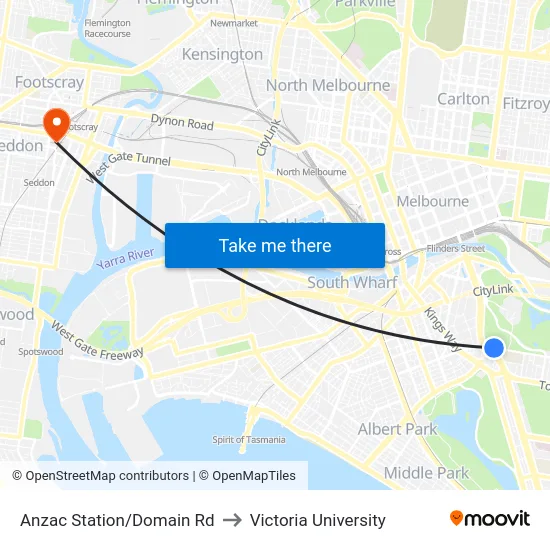 Anzac Station/Domain Rd to Victoria University map