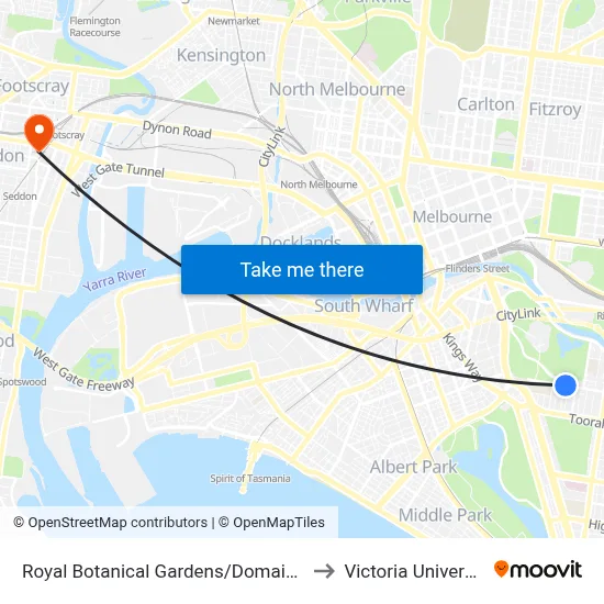 Royal Botanical Gardens/Domain Rd to Victoria University map