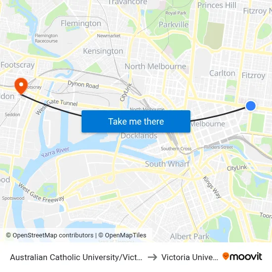 Australian Catholic University/Victoria Pde to Victoria University map