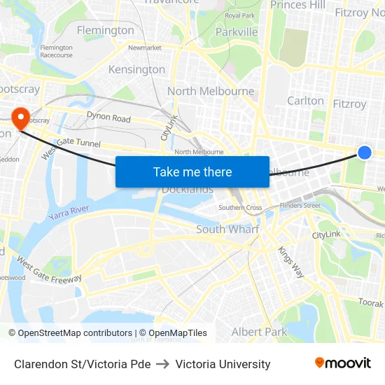 Clarendon St/Victoria Pde to Victoria University map