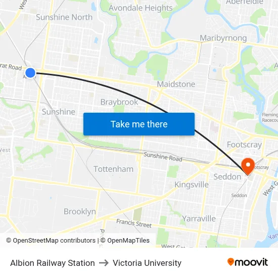 Albion Railway Station to Victoria University map
