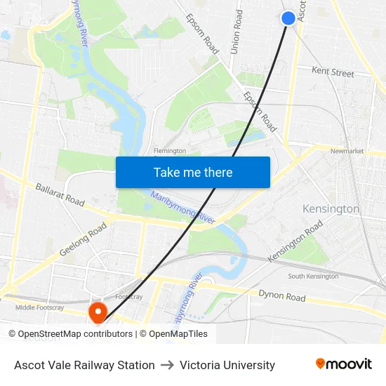Ascot Vale Railway Station to Victoria University map